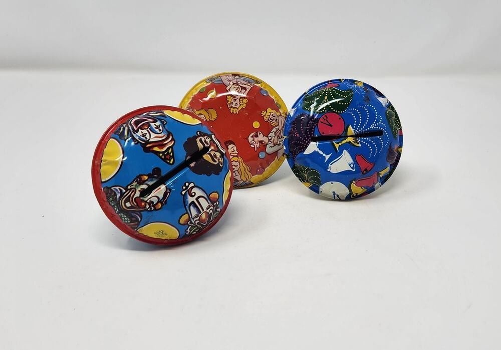 Three Vintage Tin Noise Makers Bell Shaker| US Metal Toy | Celebration Birthday